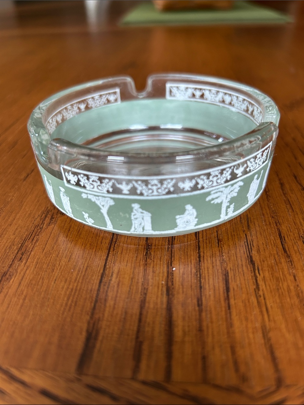 Jeanette Glass Hellenic sage green vintage ashtray.